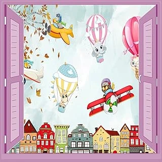 Çocuk Odası Bebek Odası Pencere Poster Duvar Kağıdı Balonlar Hayvanlar ürün görseli 1
