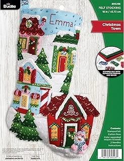 Bucilla Keçe Aplike Çorap Kiti, Noel Kasabası 45,72 Cm Keçe Aplike Çorap Yapım Kiti, Kendin Yap İğne Sanatı El Sanatları Için Mükemmel, 89528E ürün görseli 1
