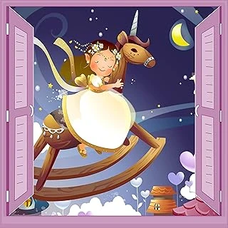 Çocuk Odası Bebek Odası Pencere Poster Duvar Kağıdı At Kız ürün görseli 1