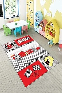 Pelangi Gri F1 Ralli Desenli Yıkanabilir Kaymaz Taban Tutmazbebek Çocuk Odası Halısı, Gri-Kırmızı 100 X 500 ürün görseli 1