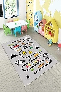 Pelangi Gri Trafik Yollu Fiğürlü Yıkanabilir Kaymaz Taban Tutmazbebek Çocuk Odası Halısı, Gri-Siyah 80 X 600, 90135707980600 ürün görseli 1