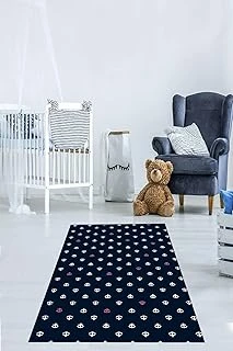 Pelangi Siyah Denizci Çapa Desenli Dijital Baskı Yıkanabilir Kaymaz Taban Çocuk Odası Halısı, Siyah 60 X 200 ürün görseli 1
