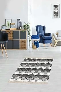 Pelangi Geometrik Desenli Dijital Baskı Yıkanabilir Kaymaz Taban Etnik Kilim Desen Salon, Gri - Beyaz 180 X 280 ürün görseli 1