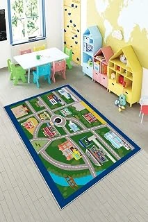 Pelangi Yeşil Araba Yollu Yıkanabilir Kaymaz Taban Tutmazbebek Çocuk Odası Halısı, Yeşil 120 X 200, 13570251202002 ürün görseli 1