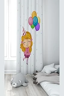 Pelangi Beyaz Fon Balonları Tutan Mutlu Kız Desenli Dijital Baskı Yıkanabilir Bebek Çocuk Odası Fon Perdesi, Turuncu-Beyaz 140 X 200 ürün görseli 1