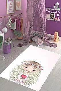 Pelangi Prenses Kız Desenli Kalpli Dijital Baskı Yıkanabilir Kaymaz Taban Genç Kız Odası Halısı, Beyaz 80 X 250 ürün görseli 1