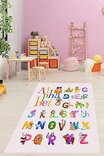 Pelangi Eğitici Alfabe Harfler Hayvanlar Desenli Yıkanabilir Kaymaz Taban Tutmaz Çocuk Odası Halısı, Beyaz-Kahverengi-Yeşil 80 X 400, 903868013980400 ürün görseli 1