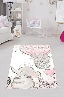 Pelangi Filli Uçan Balonlu Kalpli Dijital Baskı Yıkanabilir Kaymaz Taban Fil Desenli Bebek Odası Halısı, Karışık Renkli 80 X 200 ürün görseli 1