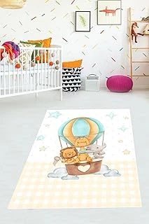 Pelangi Uçan Balonda Fil Aslan Zürafa Yıldızlı Yıkanabilir Kaymaz Taban Tutmaz Çocuk Odası Halısık, Beyaz 180 X 250, 76420451802501 ürün görseli 1