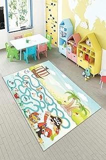 Pelangi Korsan Hazine Desenli Yıkanabilir Kaymaz Taban Tutmazbebek Çocuk Odası Halısı, Yeşil-Mavi 80 X 500, 90135706980500 ürün görseli 1