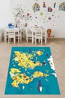 Pelangi Safari Karada Suda Yaşayan Hayvanlar Yıkanabilir Kaymaz Taban Tutmaz Çocuk Odası Halısı, Turkuaz-Sarı 120 X 160, 9038680157120160 ürün görseli 1