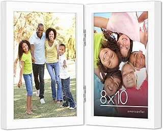 Americanflat 8X10 Menteşeli Resim Çerçevesi Beyaz İki Ekranlı - Masa Üstü Için Cilalı Camlı Kompozit Ahşap ürün görseli 1