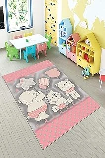 Pelangi Pembe Sevimli Hayvan Desenli Yıkanabilir Kaymaz Taban Tutmazbebek Çocuk Odası Halısı, Pembe 160 X 300 ürün görseli 1