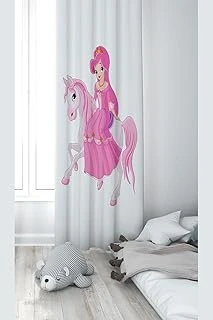 Pelangi Beyaz Ata Binen Prenses Desenli Dijital Baskı Yıkanabilir Bebek Çocuk Odası Fon Perdesi, Fuşya-Beyaz 140 X 270 ürün görseli 1