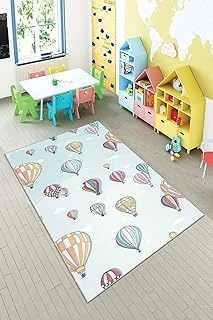 Pelangi Beyaz Uçan Balon Desenli Yıkanabilir Kaymaz Taban Tutmazbebek Çocuk Odası Halısı, Mavi-Pembe 100 X 250, 901357108100250 ürün görseli 1