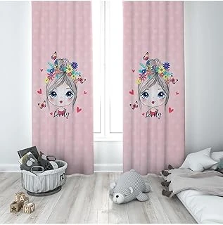 Pelangi Pembe Prenses Desenli Dijital Baskı Yıkanabilir Bebek Çocuk Odası Fon Perdesi, Koyu Pembe-Mavi 140 X 240 ürün görseli 1