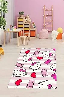 Pelangi Sevimli Kedili Kalpli Halı Dijital Baskı Yıkanabilir Kaymaz Taban Çocuk Odası Halıs, Pembe-Beyaz 130 X 180 ürün görseli 1