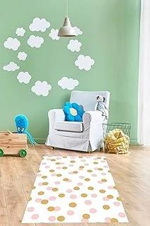 Pelangi Renkli Puantiye Desenli Dijital Baskı Yıkanabilir Kaymaz Taban Tutmaz Çocuk Odası Halısı, Pembe-Hardal 40 X 40 ürün görseli 1