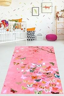 Pelangi Pembe Zemin Renkli Kelebekler Yıkanabilir Kaymaz Taban Tutmaz Çocuk Odası Halısı, Pembe-Kahverengi 40 X 40 ürün görseli 1