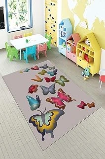 Pelangi Gri Kelebekler Desenli Yıkanabilir Kaymaz Taban Tutmazbebek Çocuk Odası Halısı, Gri-Pembe 80 X 350, 90135716680350 ürün görseli 1