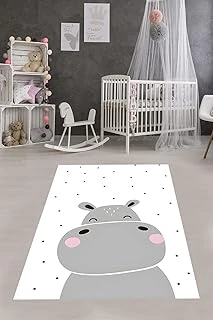 Pelangi Sevimli Hipopotam Su Aygırı Yıldızlı Yıkanabilir Kaymaz Taban Tutmaz Çocuk Odası Halısık, Gri-Beyaz-Siyah 160 X 300, 76420421603001 ürün görseli 1