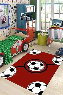 Pelangi Futbol Topu Desenli Bordo Yıkanabilir Kaymaz Taban Tutmaz Çocuk Odası Halısı, Bordo-Siyah-Beyaz 80 X 150, 9038680032180150 ürün görseli 1
