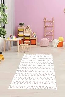 Pelangi Gemici Desenli Deniz Feneri Çapa Yunus Dijital Baskı Yıkanabilir Kaymaz Taban Çocuk Odası Halısı, Pembe-Beyaz 80 X 350 ürün görseli 1