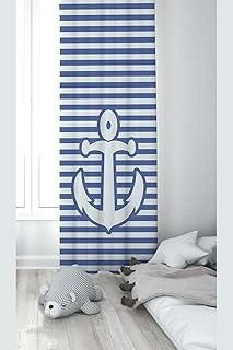 Pelangi Beyaz Çapa Desenli Dijital Baskı Yıkanabilir Bebek Çocuk Odası Fon Perdesi, Indigo Mavi-Beyaz 70 X 200 ürün görseli 1