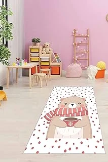 Pelangi Ayıcıklı Yıkanabilir Kaymaz Taban Tutmaz Çocuk Odası Halısı, Kırmızı-Beyaz-Kahverengi 80 X 500 ürün görseli 1