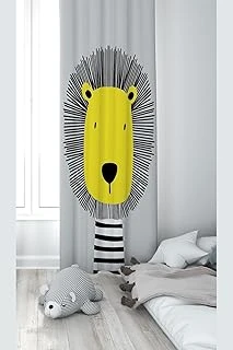 Pelangi Gri Aslan Desenli Dijital Baskı Yıkanabilir Bebek Çocuk Odası Fon Perdesi, Gri-Sarı 140 X 270 ürün görseli 1