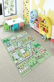 Pelangi Gri Araba Yollu Trafik Yıkanabilir Kaymaz Taban Tutmazbebek Çocuk Odası Halısı, Su Yeşili 120 X 160 ürün görseli 1
