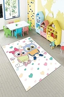 Pelangi Beyaz Kuş Deseni Yıkanabilir Kaymaz Taban Tutmazbebek Çocuk Odası Halısı, Beyaz-Mavi 120 X 160, 901357098120160 ürün görseli 1