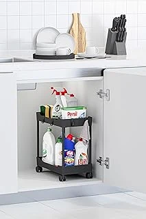 Siyah 2 Katlı Tekerlekli Düzenleyici Mutfak Banyo Rafı ürün görseli 1