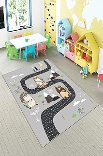 Pelangi Gri Hayvan Figürlü Yıkanabilir Kaymaz Taban Tutmazbebek Çocuk Odası Halısı, Gri-Antrasit 80 X 500 ürün görseli 1