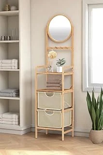 Digithome Bambu Aynalı 2 Çekmeceli Banyo Düzenleyici 2 Raflı Şifonyer Makyaj Organizeri Db-0035 ürün görseli 1