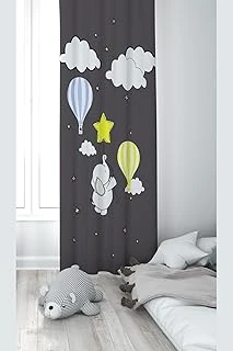 Pelangi Gri Fil Bulut Desenli Dijital Baskı Yıkanabilir Bebek Çocuk Odası Fon Perdesi, Füme 140 X 200 ürün görseli 1