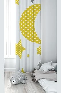 Pelangi Beyaz Yıldız Hilal Desenli Dijital Baskı Yıkanabilir Bebek Çocuk Odası Fon Perdesi, Sarı-Beyaz 70 X 200 ürün görseli 1