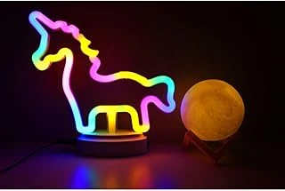 Sevimli Renkli Neon Unicorn 3D Küre Stantlı, Pil + Kablo'Lu Gece Lambası Çocuk Odası Festival Parti Dekorasyon ürün görseli 1