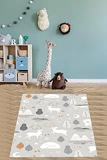 Pelangi İskandinav Ağaç Ay Orman Geyikli Yıkanabilir Kaymaz Taban Tutmaz Çocuk Odası Halısı, Mavi-Gri-Kahverengi 160 X 240 ürün görseli 1