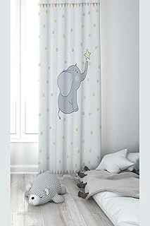 Pelangi Beyaz Fil Desenli Dijital Baskı Yıkanabilir Bebek Çocuk Odası Fon Perdesi, Beyaz-Gri 70 X 240 ürün görseli 1
