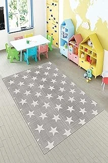 Pelangi Gri Yıldızlı Çocuk Odası Yıkanabilir Kaymaz Taban Tutmazbebek Çocuk Odası Halısı, Gri 80 X 600 ürün görseli 1