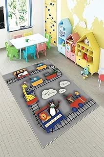 Pelangi Gri Ray Desenli Yıkanabilir Kaymaz Taban Tutmazbebek Çocuk Odası Halısı, Gri-Kırmızı 80 X 300, 90Otc13570938030027 ürün görseli 1