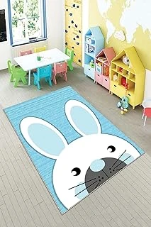 Pelangi Tavşan Desenli Yıkanabilir Kaymaz Taban Tutmazbebek Çocuk Odası Halısı, Gri-Mavi 40 X 40, 9013571574040 ürün görseli 1