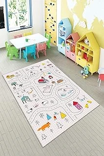 Pelangi Gri Araba Yollu Trafik Yıkanabilir Kaymaz Taban Tutmazbebek Çocuk Odası Halısı, Gri 160 X 230 ürün görseli 1