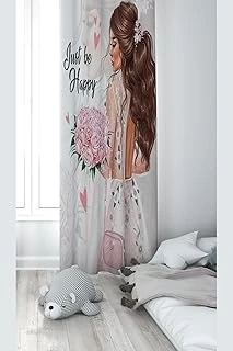 Pelangi Beyaz Çiçek Tutan Kız Desemli Dijital Baskı Yıkanabilir Bebek Çocuk Odası Fon Perdesi, Beyaz-Pembe 70 X 240 ürün görseli 1