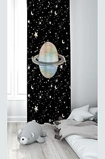 Pelangi Siyah Uzay Desenli Dijital Baskı Yıkanabilir Bebek Çocuk Odası Fon Perdesi, Siyah-Sarı 140 X 240 ürün görseli 1