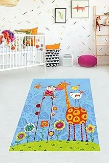 Pelangi Neşeli Çocuk Hayvan Sevgisi Zürafa Yıkanabilir Kaymaz Taban Tutmaz Çocuk Odası Halısık, Turuncu-Mavi 120 X 200, 76420101202001 ürün görseli 1