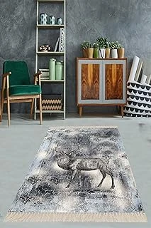 Pelangi Ceylan Desenli Dijital Baskı Yıkanabilir Kaymaz Taban Salon Halısı Yolluk, Antrasit-Gri 160 X 240 ürün görseli 1