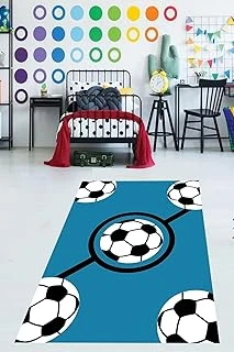 Pelangi Futbol Topu Desenli Yıkanabilir Kaymaz Taban Tutmaz Çocuk Odası Halısı, Mavi-Siyah-Beyaz 80 X 250, 9038680032280250 ürün görseli 1