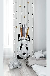 Pelangi Beyaz Panda Desenli Dijital Baskı Yıkanabilir Bebek Çocuk Odası Fon Perdesi, Beyaz-Siyah 140 X 270 ürün görseli 1